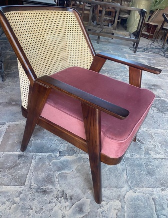 Arm Chair Wooden & Cane Patter With Cushion Seat