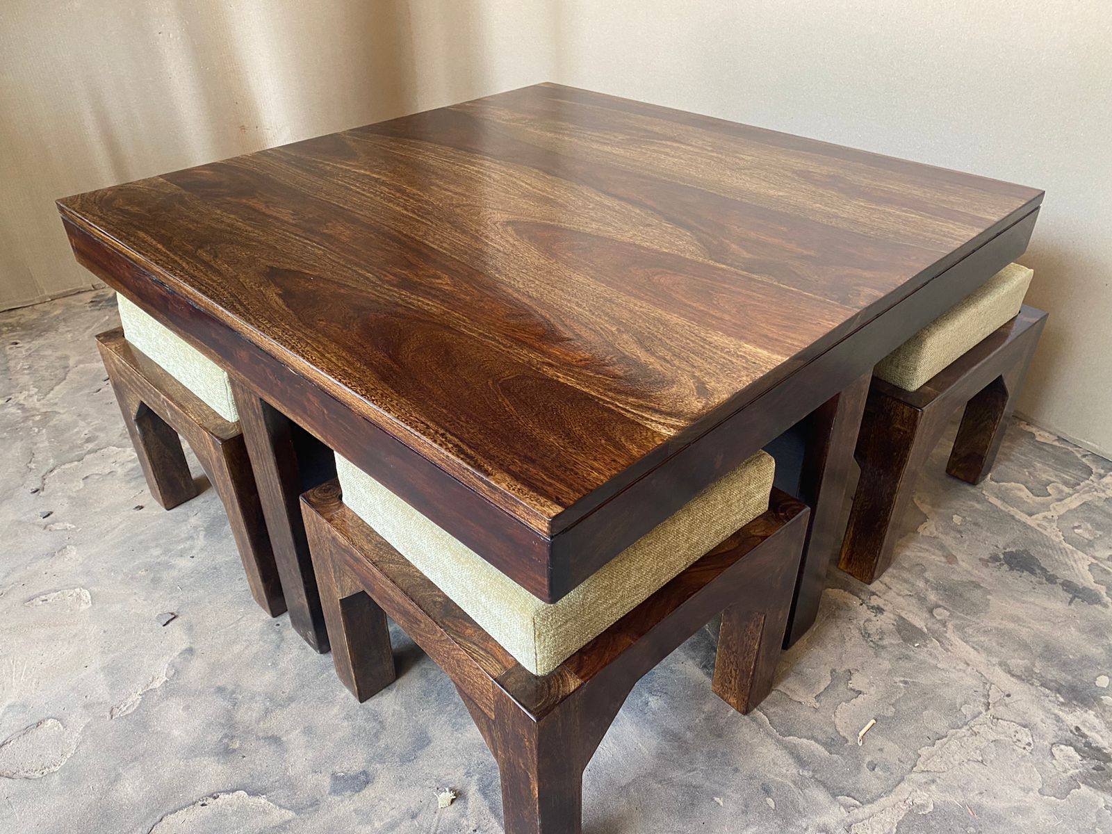 Centre Table With 4 Stools Sheesham Wood