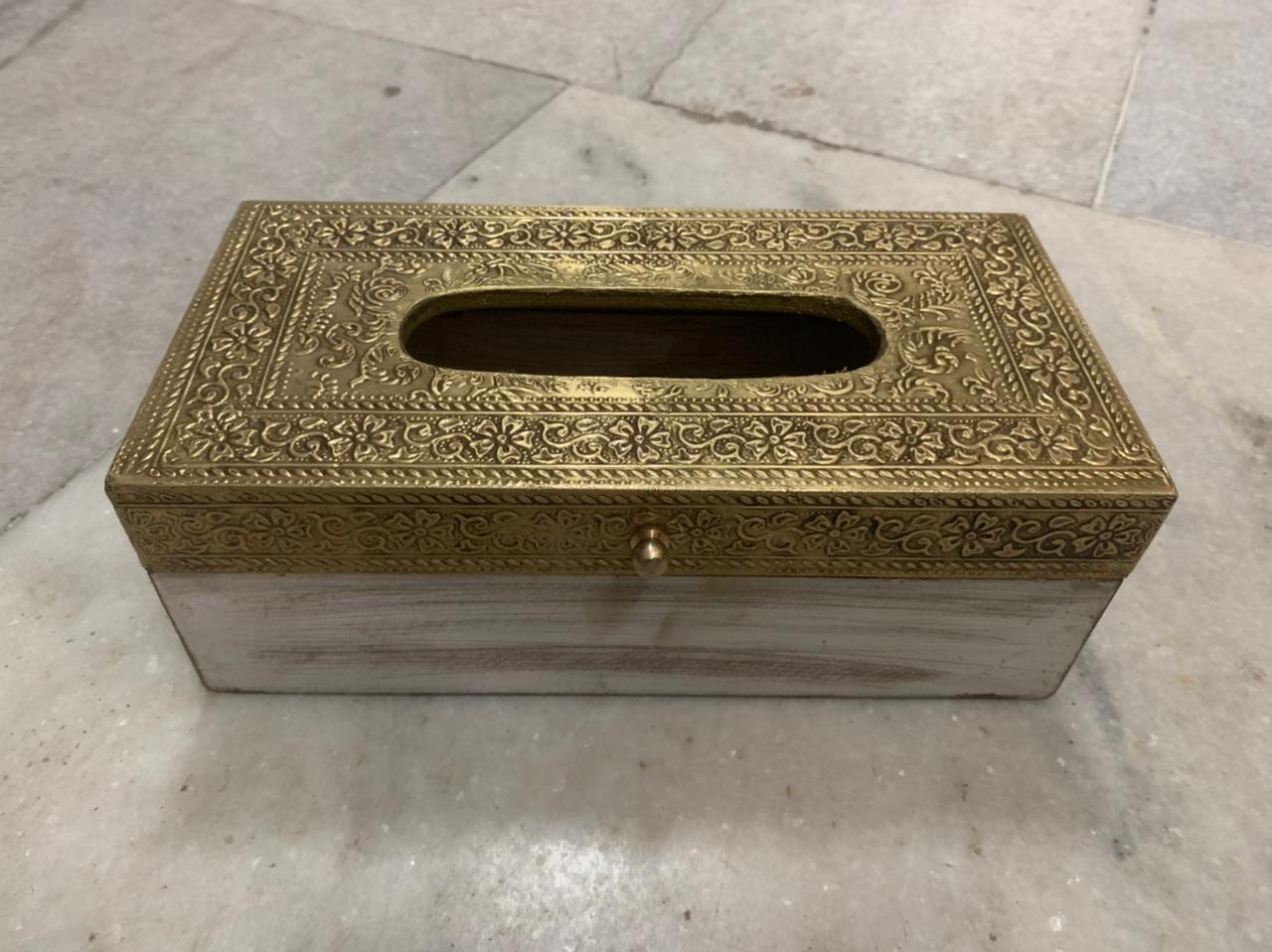 Gift Article Tissue Box With Brass
